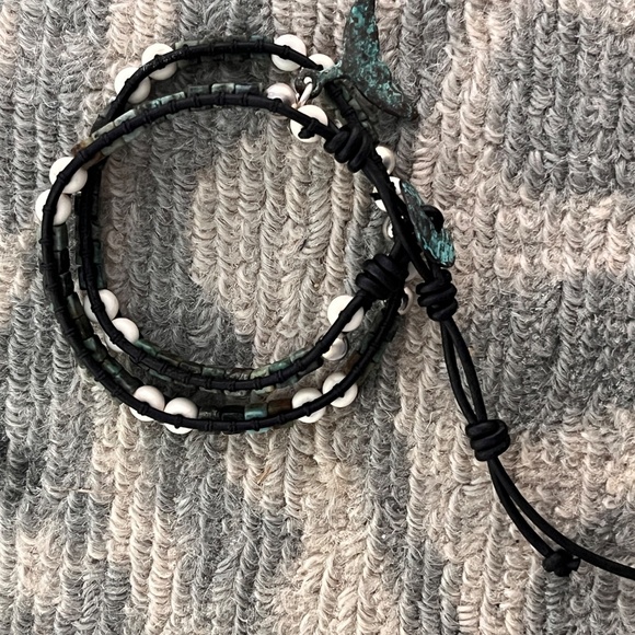 Double-Wrap Leather Bracelet - Square Turquoise, Sterling Silver, Howlite, - Picture 5 of 9